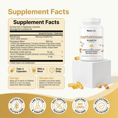 NuraLabs Nattokinase 10,000 FU with CoQ10, Turmeric & Aged Garlic