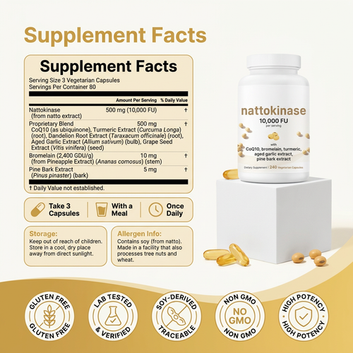 NuraLabs Nattokinase 10,000 FU with CoQ10, Turmeric & Aged Garlic